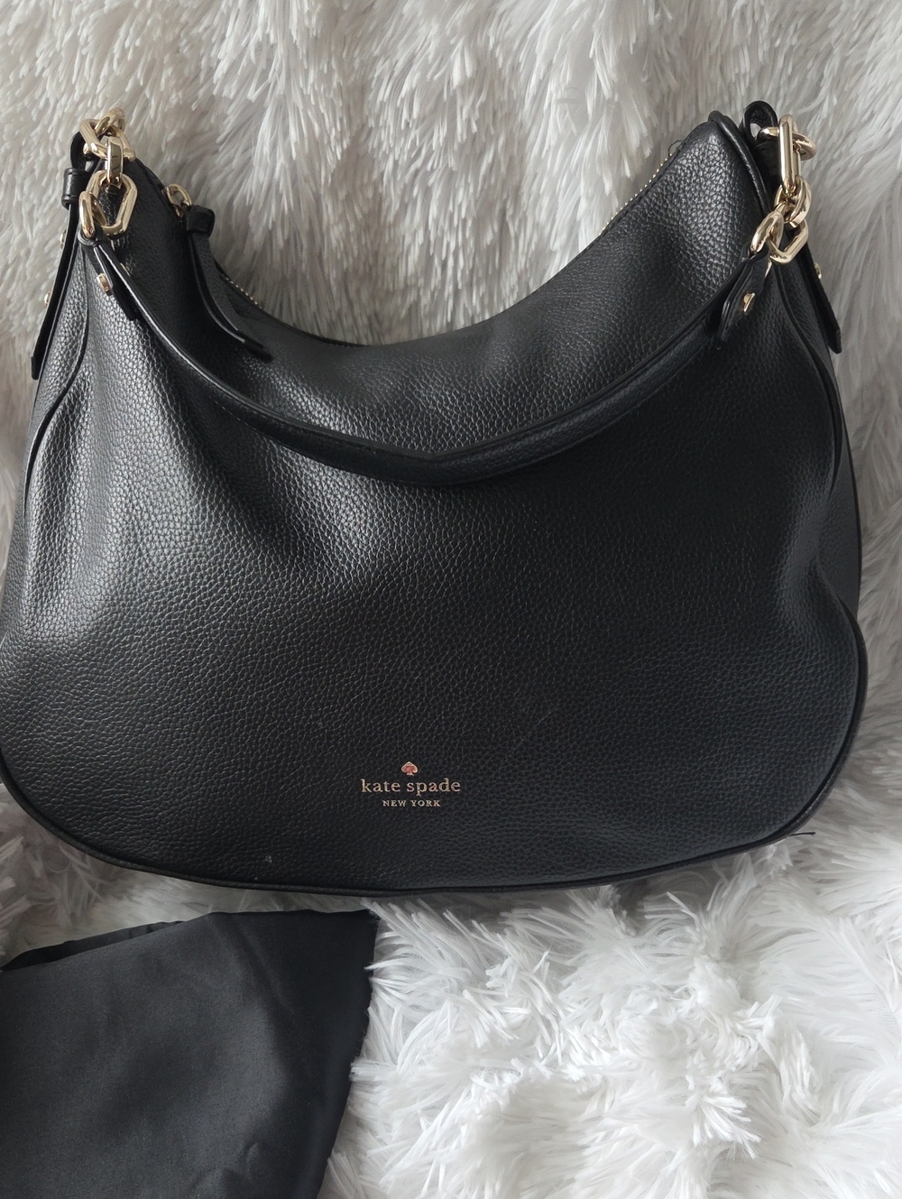 kate spade Black Pebbled Leather Crescent Hobo with Gold Hardware